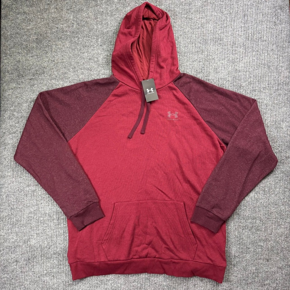 Under Armour Mens Rival Fleece Colorblock Hoodie 3XLT Red Burgundy
